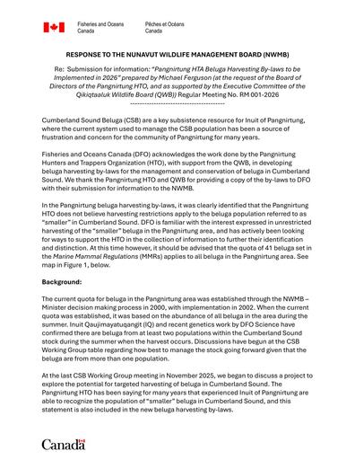 TAB8C_DFO Response to Pangnirtung HTO beluga harvesting by-laws_ENG