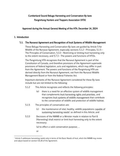 TAB8B_Pangnirtung HTO BN_Pangnirtung HTO beluga harvesting by-laws_ENG