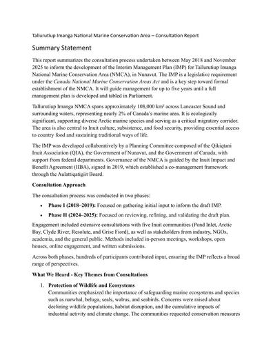 TAB5C_Parks Canada TINMCA_Consultation Summary_ENG