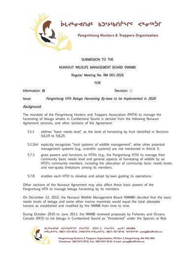 TAB8A_Pangnirtung HTO BN_Pangnirtung HTO beluga harvesting by-laws_ENG