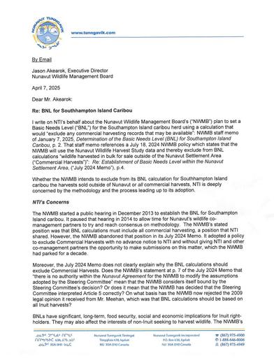 TAB2E_2025-04-07_NTI to NWMB_BNL for Southhampton Island Caribou