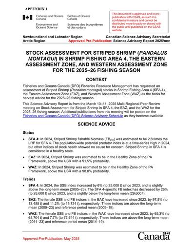 CSAS Stock Assessment for Striped Shrimp in SFA 4, EAZ and WAZ for the 2025-2026 Fishing Season_ENG