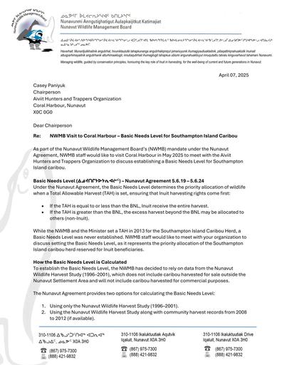 TAB2D_2025-04-07_NWMB Letter to Aiviit HTO_BNL Setting for SI Caribou_ENG