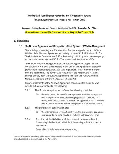 TAB3B_Pangnirtung HTO_Supporting Document_Beluga Harvesting and Conservation By-Laws_ENG