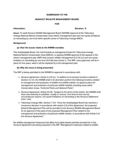 TAB5A_Parks Canada TINMCA_BN IMP and NQLs on harvesting by non-Inuit within specific zones of TINMCA_ENG