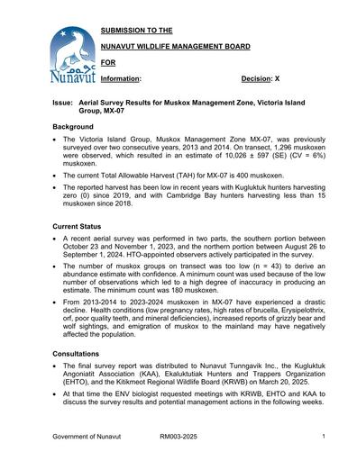 TAB3_GN_Aerial Survey Results for Muskox Management Zone MX_07_ENG